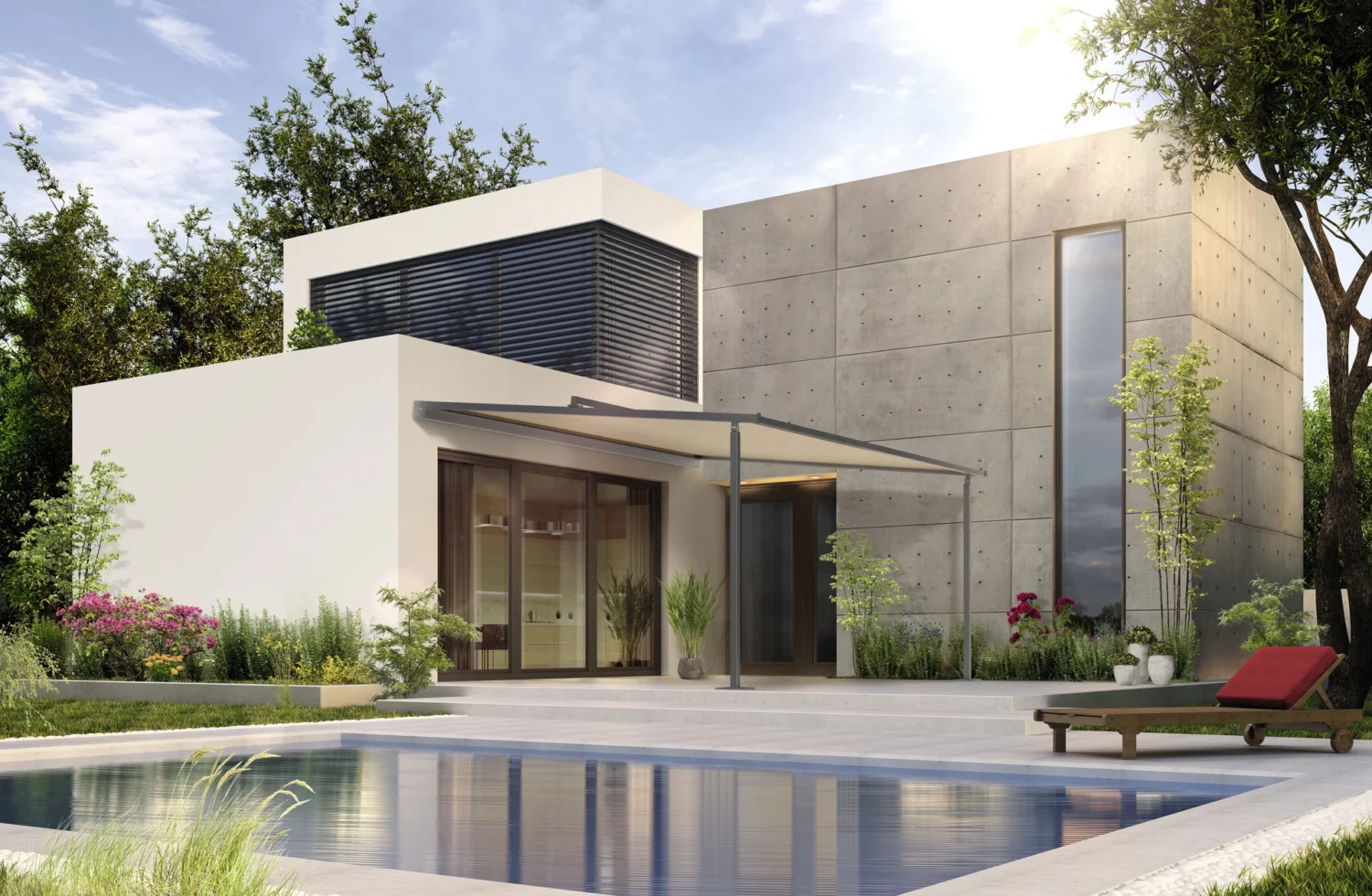 Modernes Haus mit Pool und minimalistischer Architektur