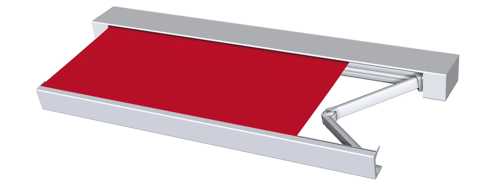 Rote Markise mit silberner Halterung